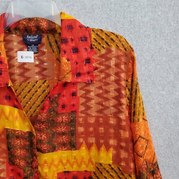 Exclusif by Whispers Women‎ Button Up XL Orange Patchwork Long Sleeve Vintage - Picture 2 of 6